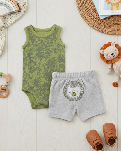 🦁 Carter’s Baby Boy 2-Piece "Jungle King" Set – Olive & Grey