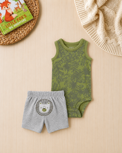 🦁Original Carter’s Baby Boy 2-Piece "Jungle King" Set – Olive & Grey