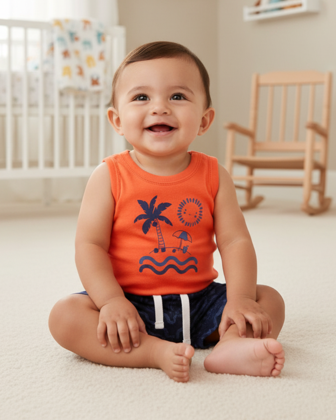 🏝️ Carter’s Baby Boy 2-Piece "Island Paradise" Set – Orange & Navy