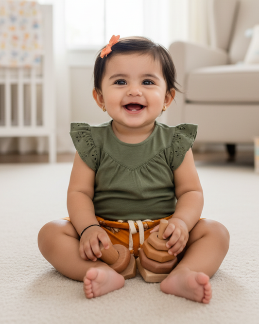 🌻 Carter’s Baby Girl 2-Piece "Golden Garden" Set – Olive & Mustard