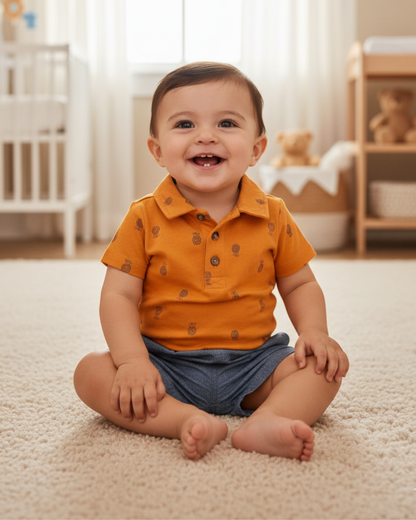 🍍 Carter’s Baby Boy 2-Piece "Pineapple Party" Polo Set – Amber & Denim