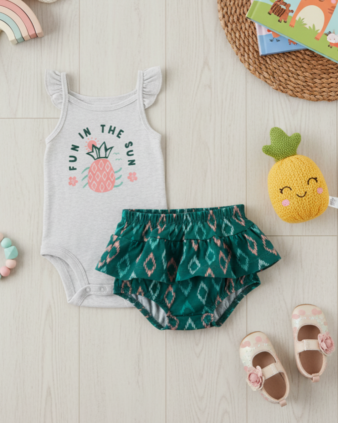🍍 Carter’s Baby Girl 2-Piece "Fun in the Sun" Set – Heather Grey & Teal