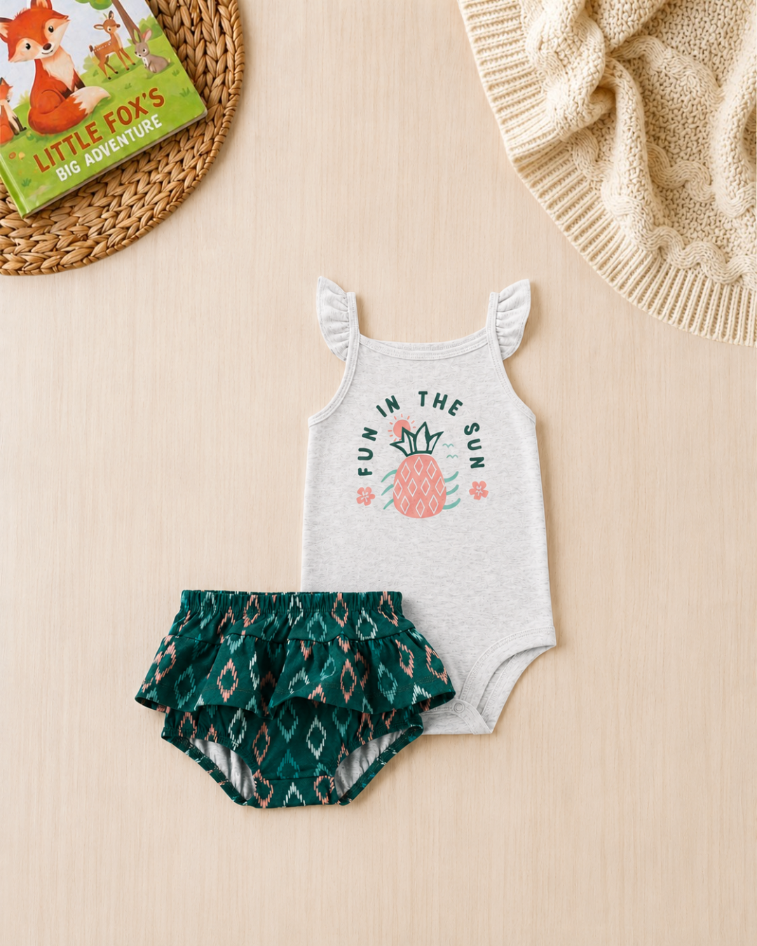 🍍Original Carter’s Baby Girl 2-Piece "Fun in the Sun" Set – Heather Grey & Teal