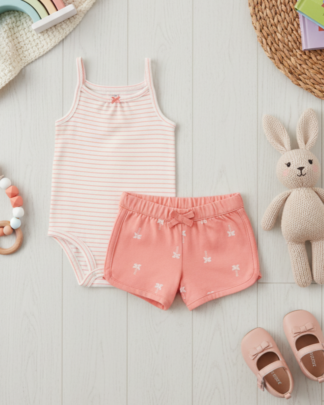 🌴 Carter’s Baby Girl 2-Piece "Coastal Peach" Set – Stripes & Palms