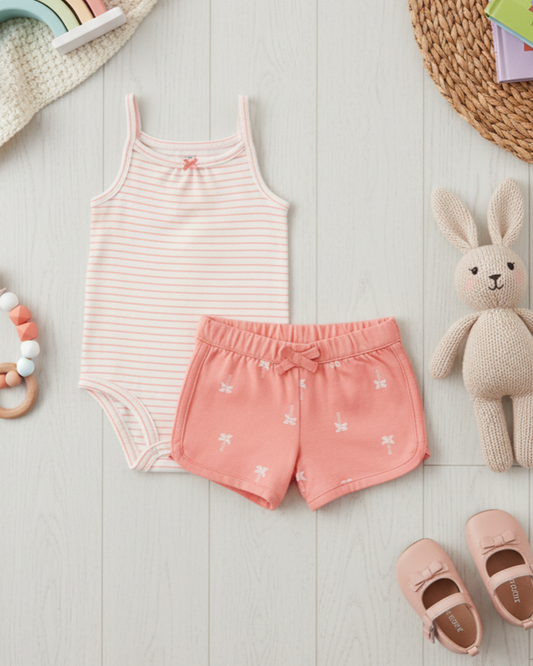 🌴 Carter’s Baby Girl 2-Piece "Coastal Peach" Set – Stripes & Palms