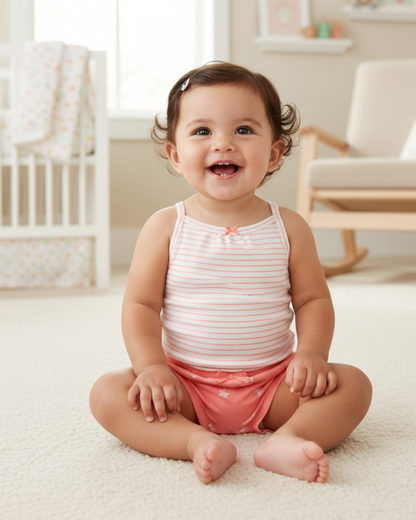 🌴 Carter’s Baby Girl 2-Piece "Coastal Peach" Set – Stripes & Palms