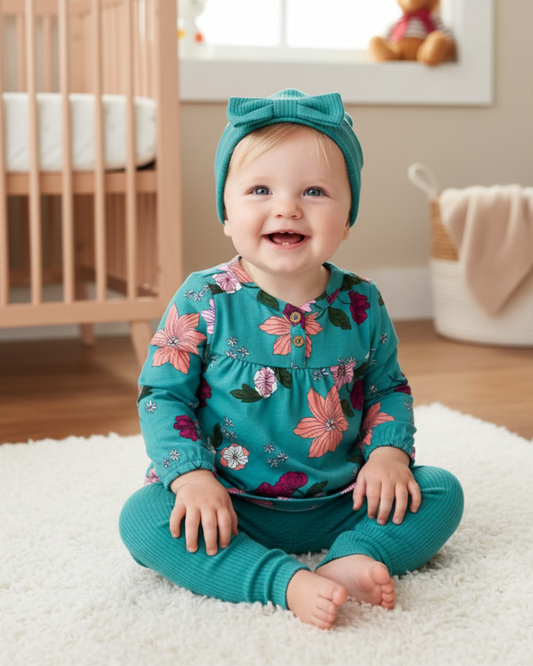 🌸 Carter’s Baby Girl 3-Piece "Botanical Garden" Set – Teal & Floral