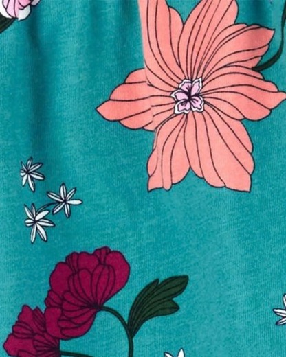 🌸 Carter’s Baby Girl 3-Piece Long-Sleeve Top, Leggings & Cap Set – Teal Floral