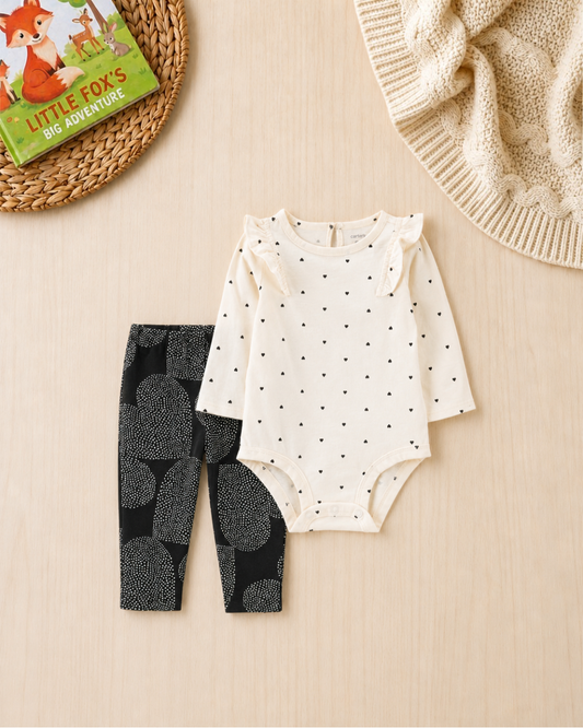 🖤Original Carter’s Baby Girl 2-Piece "Monochrome Hearts" Set – Ivory & Black