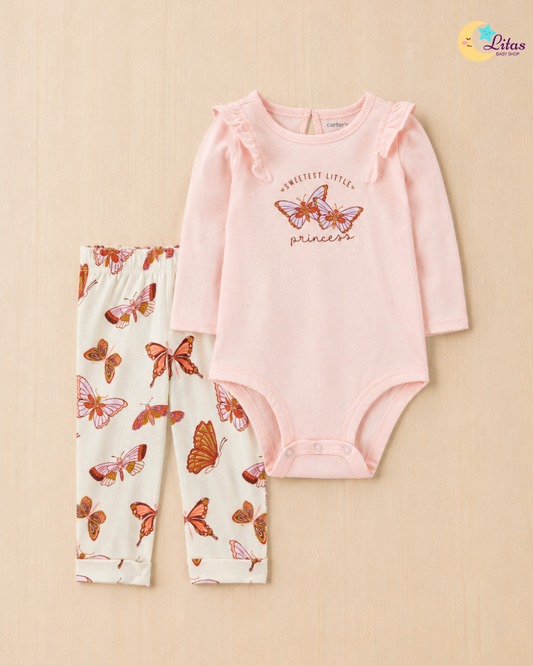 🦋 Original Carter’s Baby Girl 2-Piece Long-Sleeve & Pant Set – Sweetest Little Princess