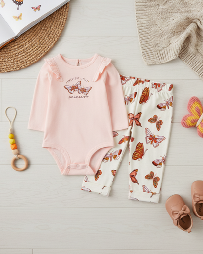 🦋 Carter’s Baby Girl 2-Piece "Little Princess" Set – Soft Pink & Monarch Floral