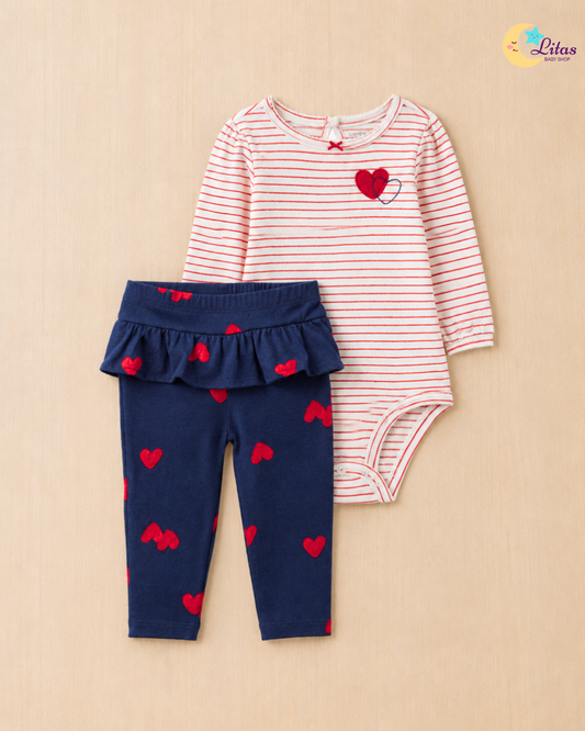 ❤️ Original Carter’s Baby Girl 2-Piece Long-Sleeve & Pant Set – Striped Heart