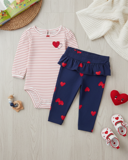 ❤️ Carter’s Baby Girl 2-Piece "Striped Hearts" Set – Red, White & Navy