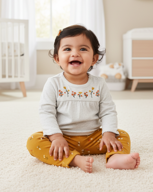 🌼 Carter’s Baby Girl 2-Piece "Golden Meadow" Set – Heather Grey & Mustard