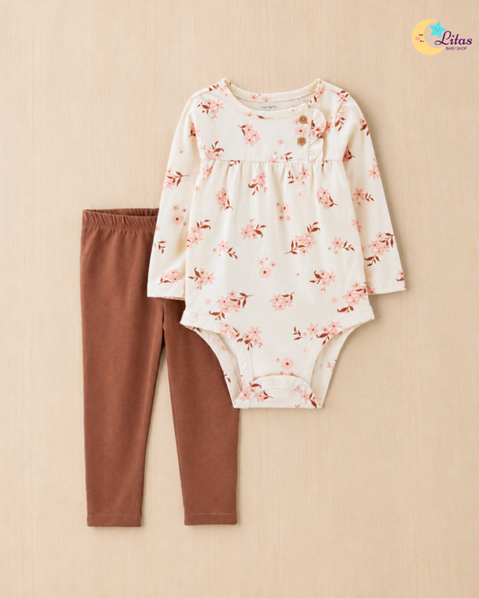 🌸 Original Carter’s Baby Girl 2-Piece Long-Sleeve & Pant Set – Floral Ruffle