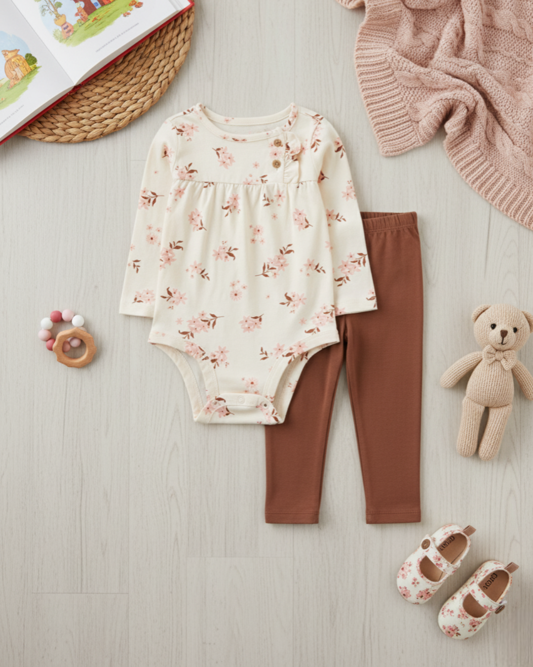 🌸 Carter’s Baby Girl 2-Piece "Autumn Bloom" Set – Cream & Rust