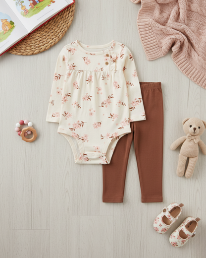 🌸 Carter’s Baby Girl 2-Piece "Autumn Bloom" Set – Cream & Rust