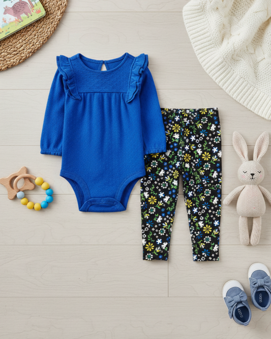💙 Carter’s Baby Girl 2-Piece "Royal Garden" Set – Cobalt Blue & Midnight Floral
