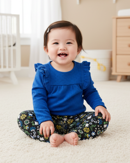 💙 Carter’s Baby Girl 2-Piece "Royal Garden" Set – Cobalt Blue & Midnight Floral