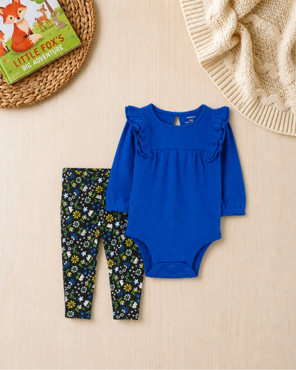 💙Original Carter’s Baby Girl 2-Piece "Royal Garden" Set – Cobalt Blue & Midnight Floral