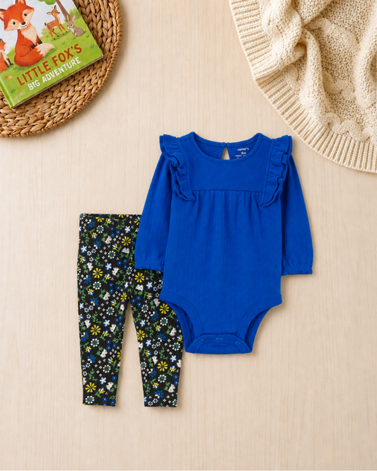 💙Original Carter’s Baby Girl 2-Piece "Royal Garden" Set – Cobalt Blue & Midnight Floral