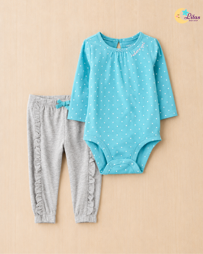 🩵Original Carter’s Baby Girl 2-Piece Long-Sleeve Bodysuit & Pant Set – I Adore You