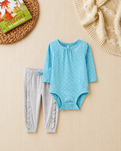 🩵 Carter’s Baby Girl 2-Piece "I Adore You" Set – Turquoise & Heather Grey
