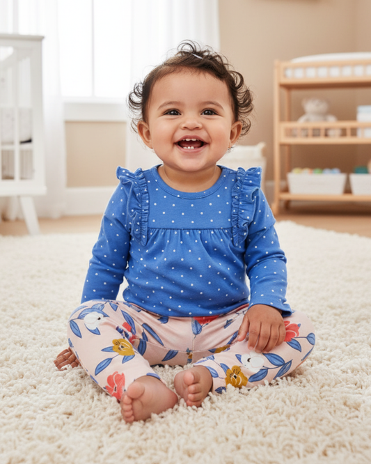 🌸 Carter’s Baby Girl 2-Piece "Periwinkle Petals" Set – Blue & Peach Floral