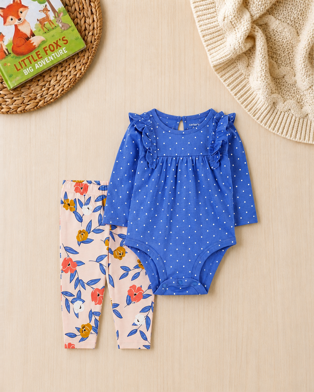 🌸Original Carter’s Baby Girl 2-Piece "Periwinkle Petals" Set – Blue & Peach Floral