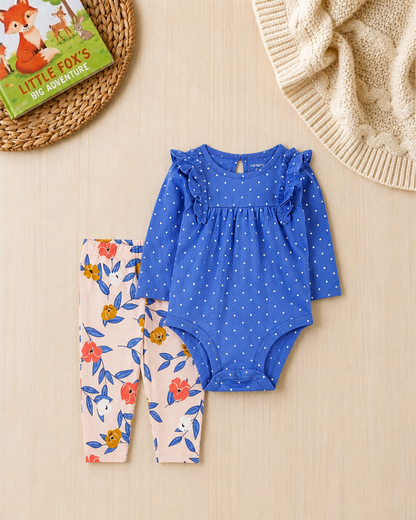 🌸Original Carter’s Baby Girl 2-Piece "Periwinkle Petals" Set – Blue & Peach Floral