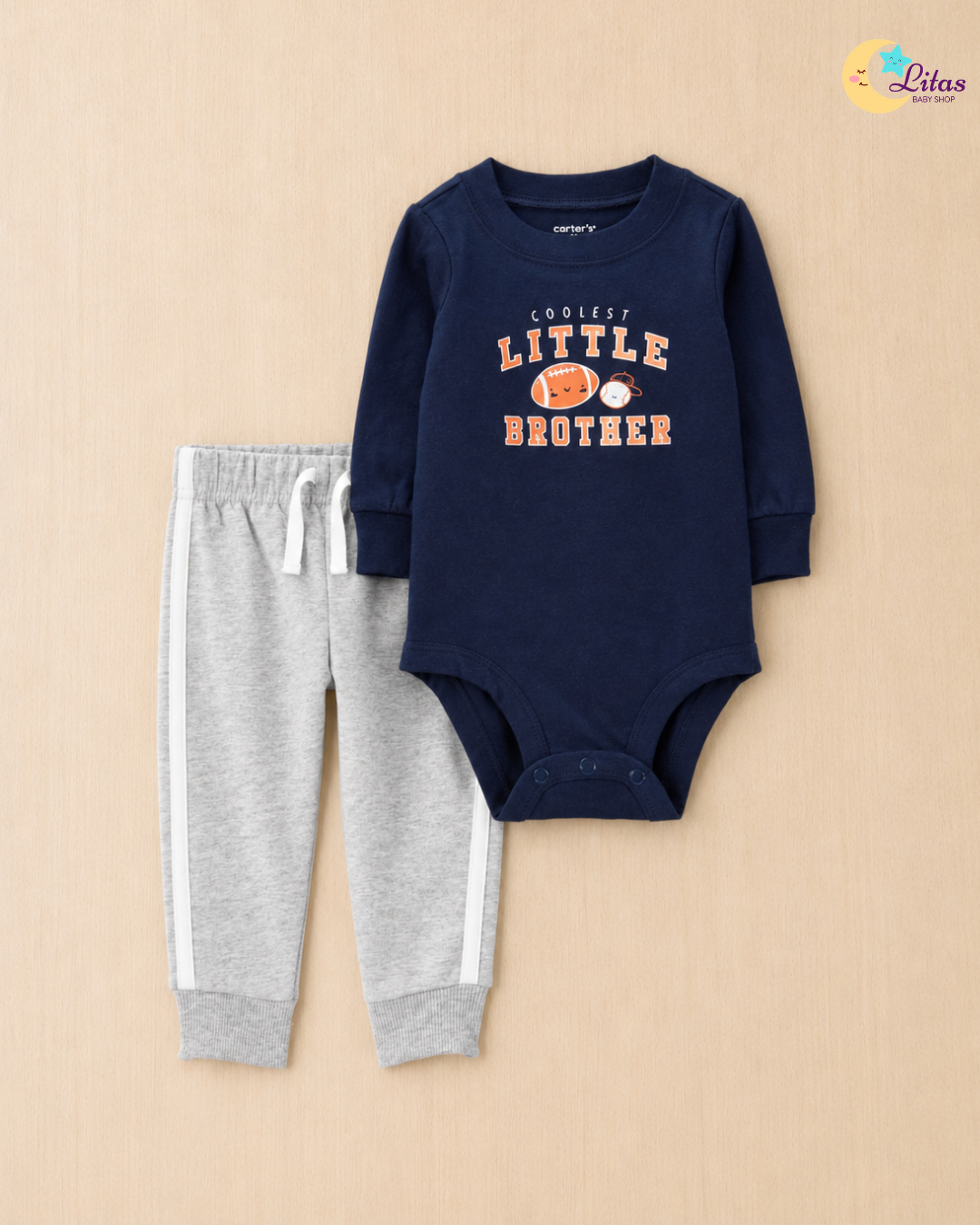 🏈 Original Carter’s Baby Boy 2-Piece Long-Sleeve Bodysuit & Pant Set – Coolest Little Brother