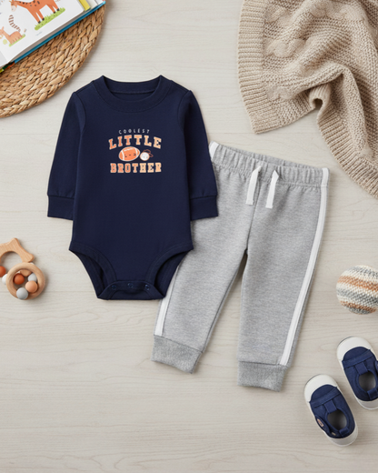 🏈 Carter’s Baby Boy 2-Piece "Coolest Little Brother" Set – Navy & Heather Grey