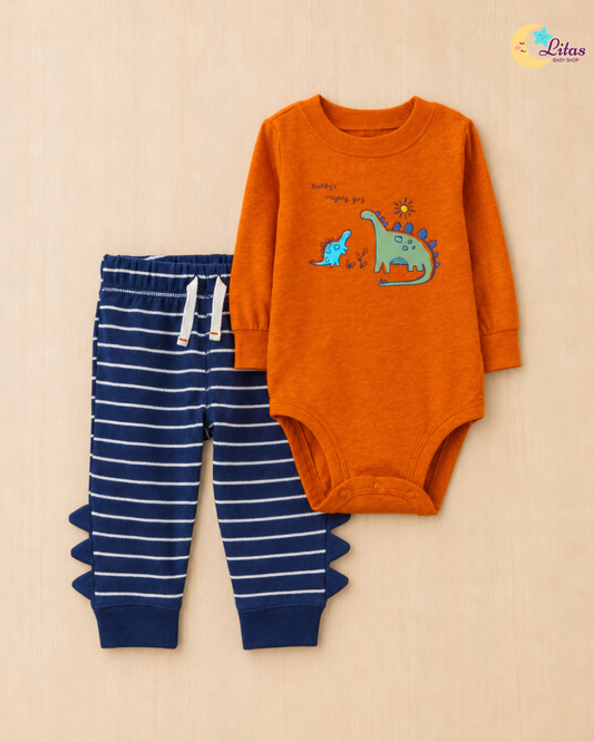 🦕 Original Carter’s Baby Boy 2-Piece Long-Sleeve Bodysuit & Pant Set – Daddy’s Mighty Guy