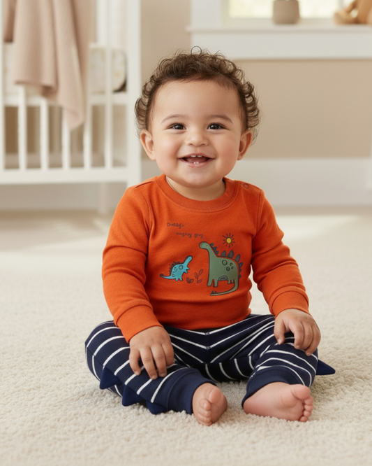 🦖 Carter’s Baby Boy 2-Piece "Daddy’s Mighty Guy" Set – Burnt Orange & Navy