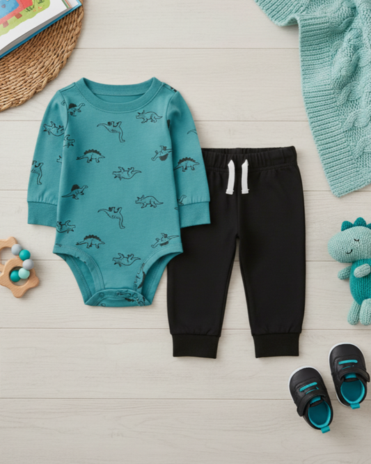 🦖 Carter’s Baby Boy 2-Piece "Dino Discovery" Set – Teal & Black