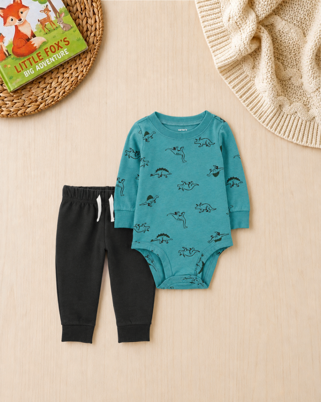 🦖Original Carter’s Baby Boy 2-Piece "Dino Discovery" Set – Teal & Black