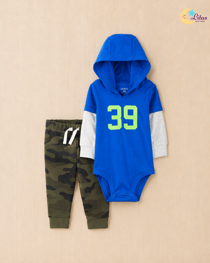⚽Original Carter’s Baby Boy 2-Piece Long-Sleeve Hooded Bodysuit & Pant Set – Team 39 Camo