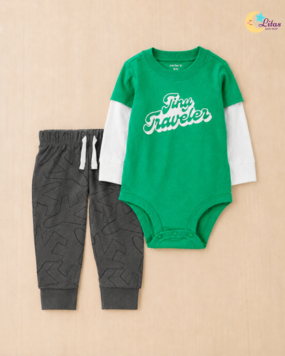✈️ Original Carter’s Baby Boy 2-Piece Long-Sleeve Bodysuit & Pant Set – Tiny Traveler