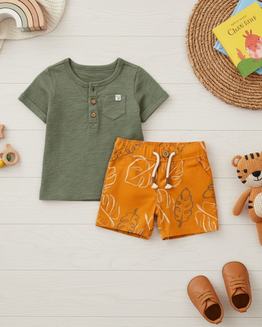 🌿 Carter’s Baby Boy 2-Piece "Botanical Explorer" Set – Olive & Mustard
