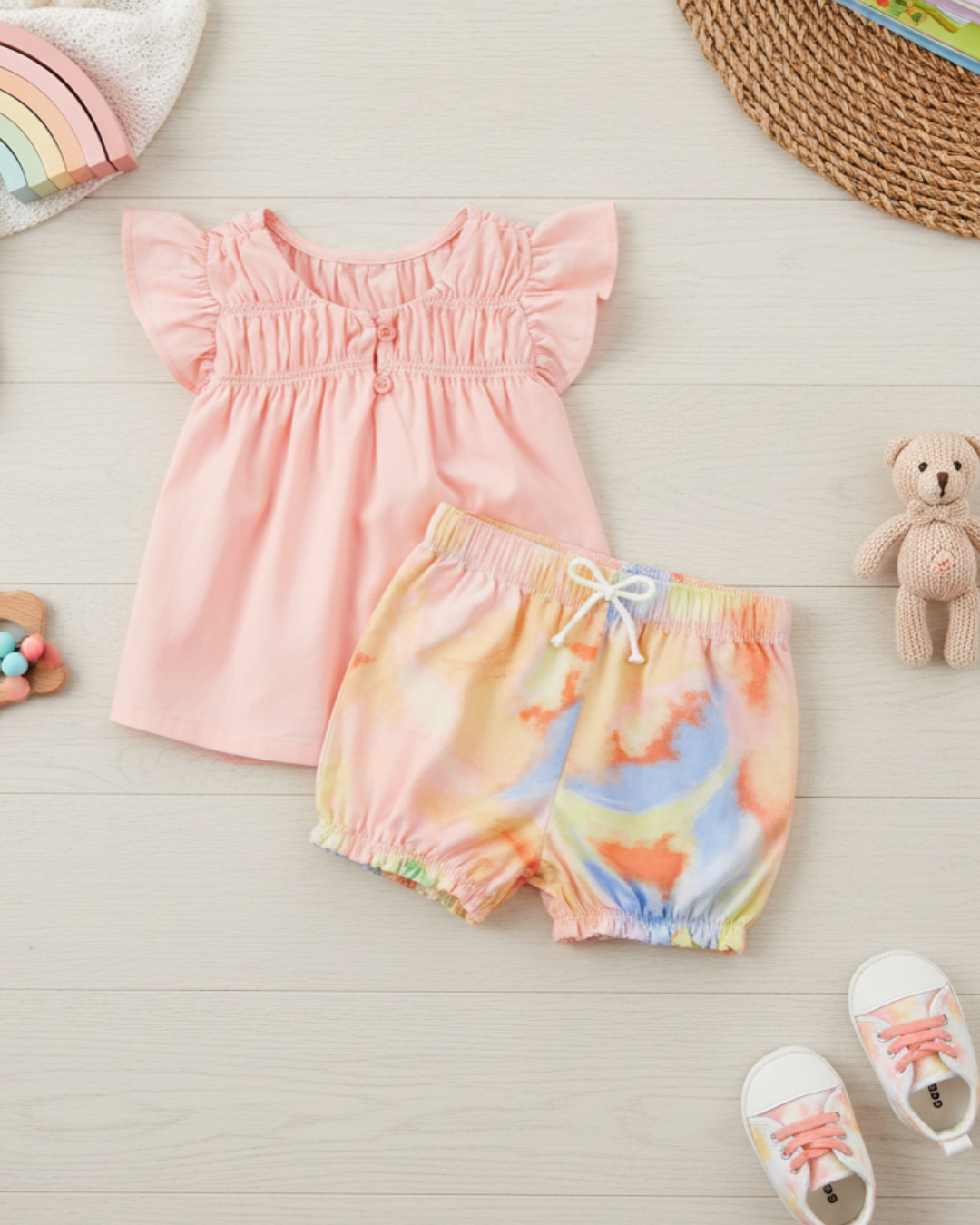 🎨 Carter’s Baby Girl 2-Piece "Watercolor Dreams" Summer Set – Peach & Multi