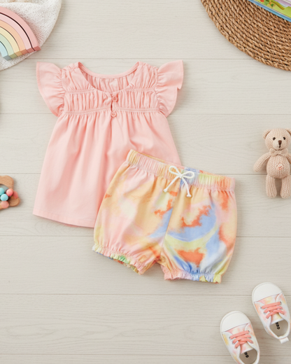 🎨 Carter’s Baby Girl 2-Piece "Watercolor Dreams" Summer Set – Peach & Multi
