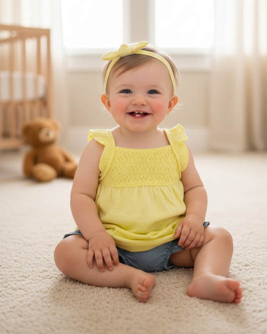 ☀️ Carter’s Baby Girl 3-Piece "Sunshine & Lace" Set – Lemon Yellow & Denim