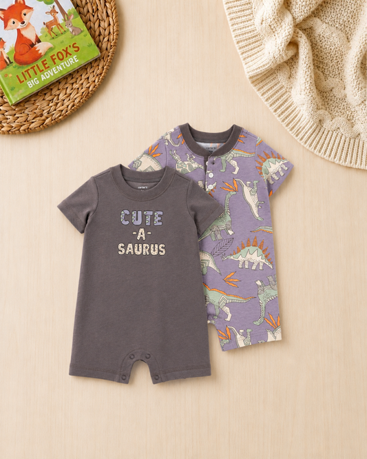 🦖Original Carter’s Baby Boy 2-Piece Romper Set – "Cute-A-Saurus" & Dino Print