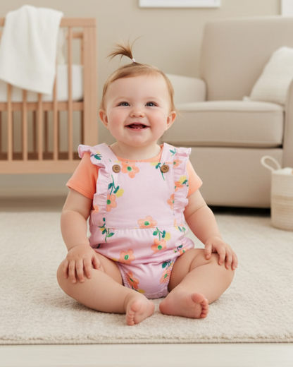 🌸 Carter’s Baby Girl 2-Piece "Floral Garden" Overall Set – Peach & Pink
