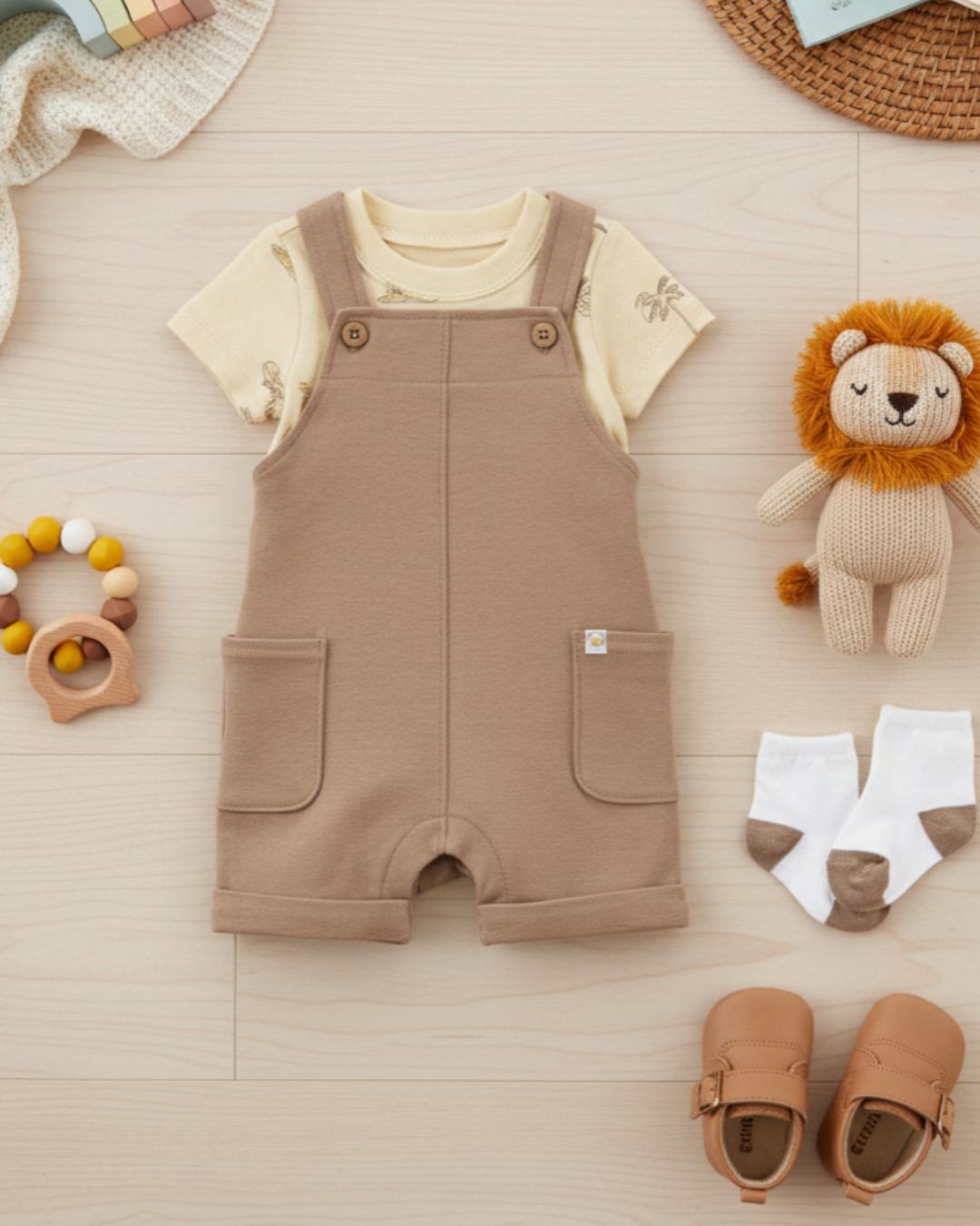 🦒 Carter’s Baby Boy 3-Piece "Safari Adventure" Overall Set – Toffee & Sand