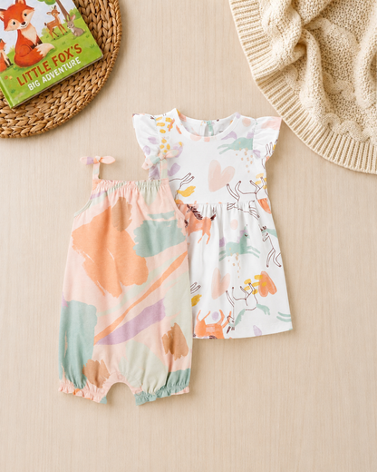 🦄Original Carter’s Baby Girl 2-Piece Multi-Style Set – Abstract Romper & Unicorn Dress