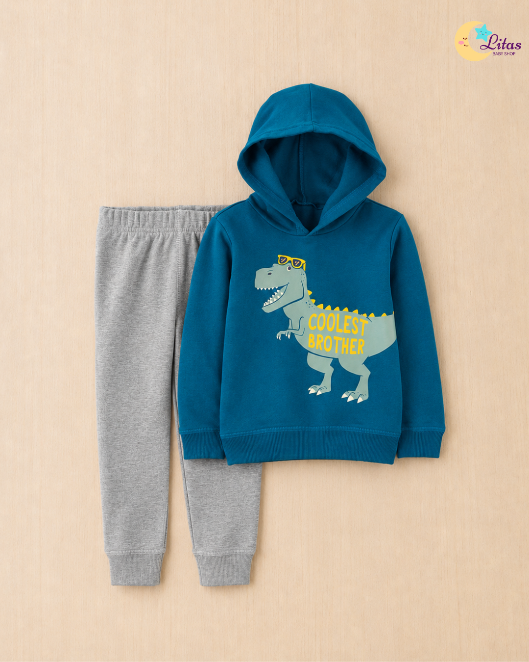 🦖 Original Carter’s Baby Boy 2-Piece Long-Sleeve Hoodie & Pant Set – Coolest Brother Dino