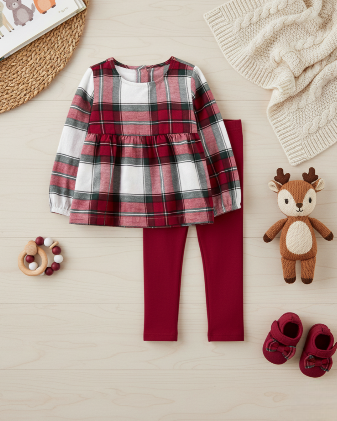 ❤️ Carter’s Baby Girl 2-Piece "Heritage Plaid" Set – Cranberry & Forest Green
