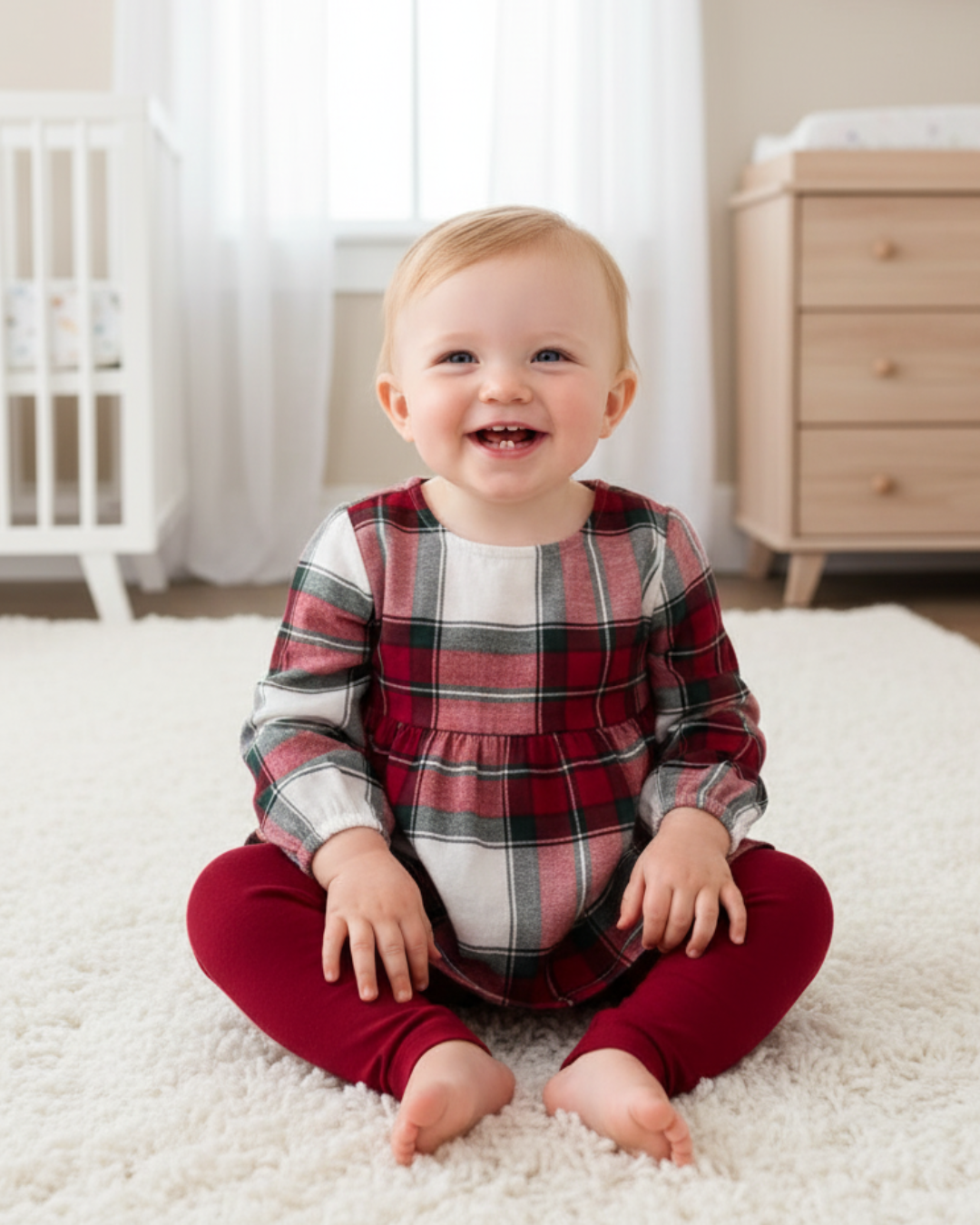 ❤️ Carter’s Baby Girl 2-Piece "Heritage Plaid" Set – Cranberry & Forest Green