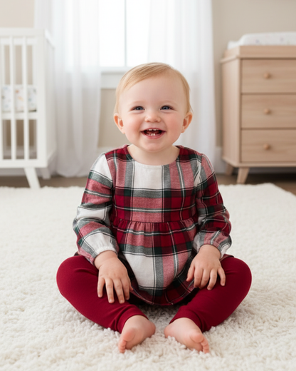 ❤️ Carter’s Baby Girl 2-Piece "Heritage Plaid" Set – Cranberry & Forest Green